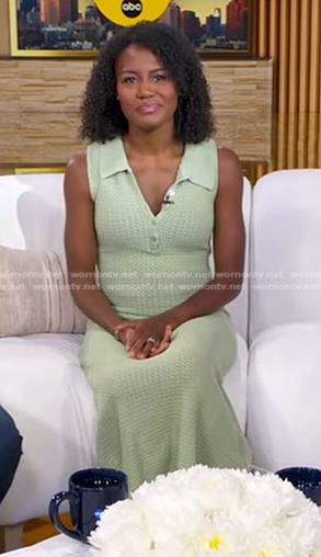 Janai's green sleeveless knit polo dress on Good Morning America