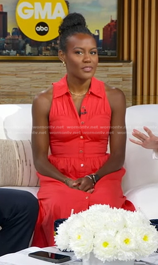 Janai's red sleeveless shirtdress on Good Morning America