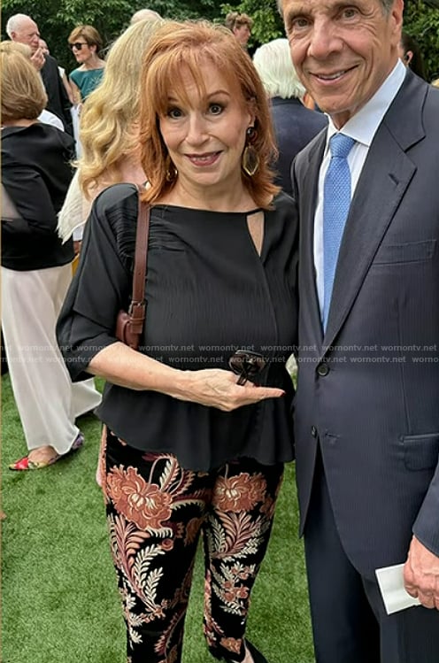 Joy's black floral print pants on The View