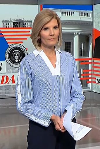 Kate's blue stripe v-neck shirts on NBC News Daily