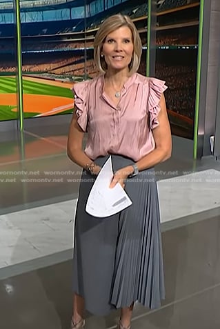 Kate's pink ruffle top and grey skirt on NBC News Daily