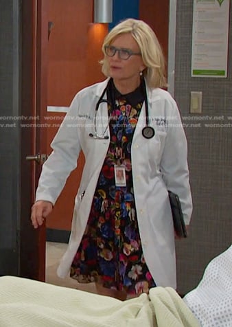Kayla's black floral dress on Days of our Lives