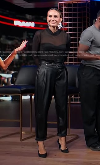 Keltie's black mesh top and leather pants on E! News