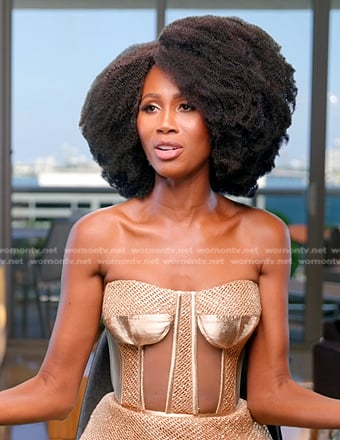 Kiki's metallic mesh confessional dress on The Real Housewives of Miami