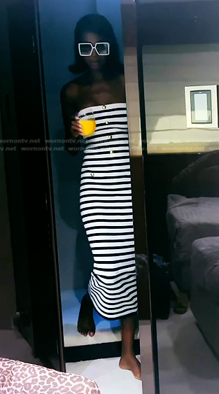 Kiki's stripe strapless dress on The Real Housewives of Miami