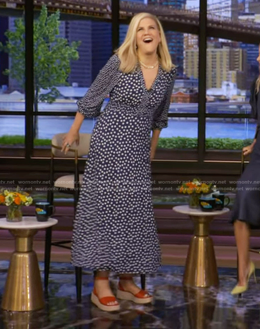 Kristen Johnston's blue polka dot print dress on Live with Kelly and Mark