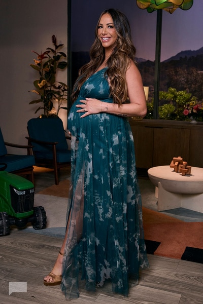 Kristen's teal printed reunion dress on The Valley