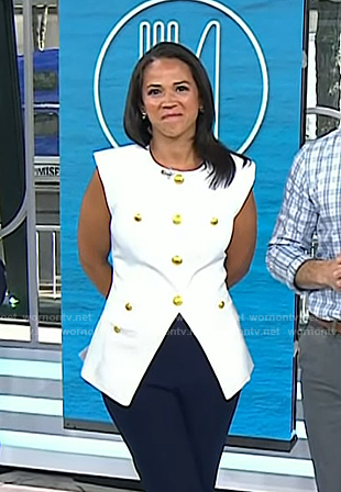 Laura's white vest with gold buttons on Today