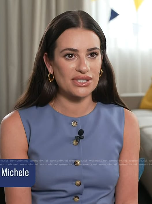 Lea Michele's blue vest on E! News