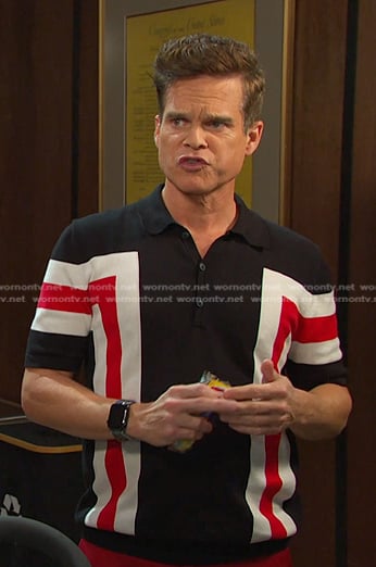 Leo's black colorblock stripe polo on Days of our Lives