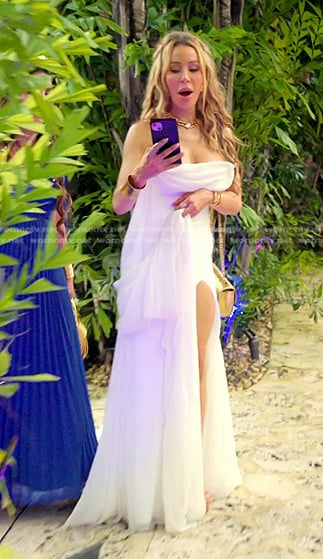 Lisa's white strapless draped gown on The Real Housewives of Miami