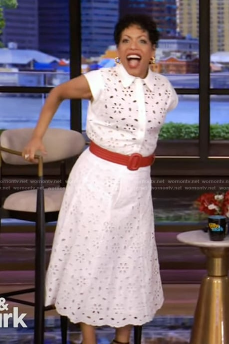 Liza Colon-Zayas's white eyelet top and skirt on Live with Kelly and Mark