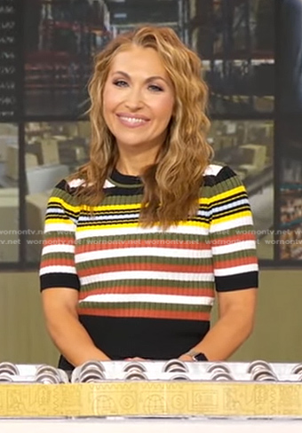 Lori's strip ribbed short sleeve sweater on Good Morning America