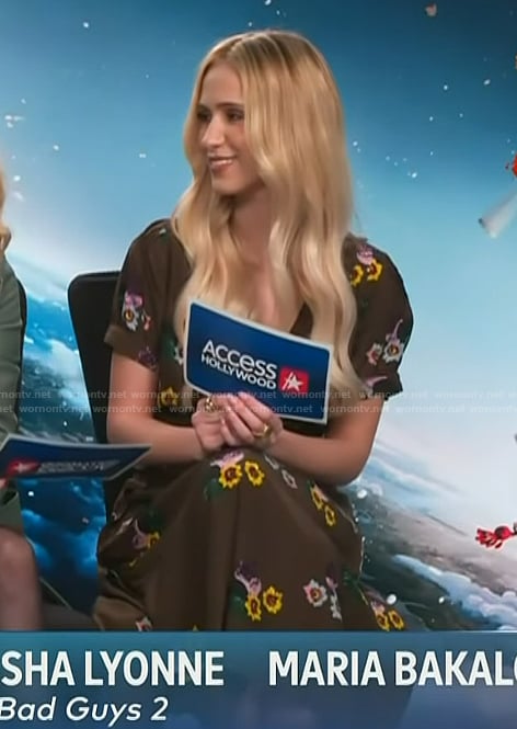 Maria Bakalova's black floral top and skirt on Access Hollywood