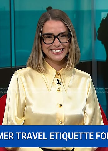 Mariah Grumet Humbert's yellow button down blouse on NBC News Daily