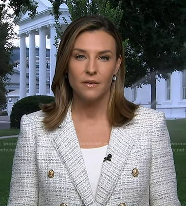 Mary's white double breasted tweed blazer on Good Morning America
