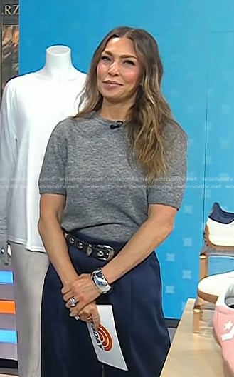 Melissa'a grey short sleeve sweater and belt on Today