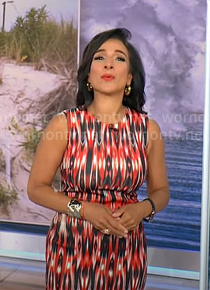 Michelle Miller's red printed dress on CBS Mornings