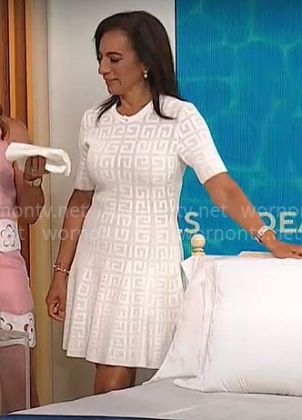 Michelle Miller's white monogram dress on CBS Mornings
