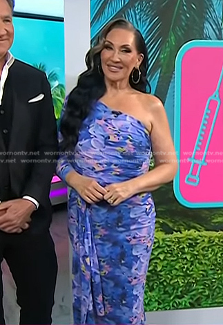 Michelle Visage's blue floral one-shoulder dress on Today
