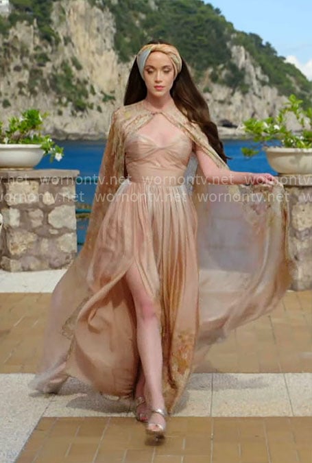 Model's dress with floral cape on The Bold and the Beautiful