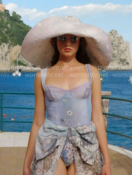 Model's floral swimsuit and skirt cover-up on The Bold and the Beautiful