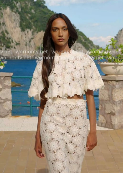 Model's lace crop top and skirt set on The Bold and the Beautiful