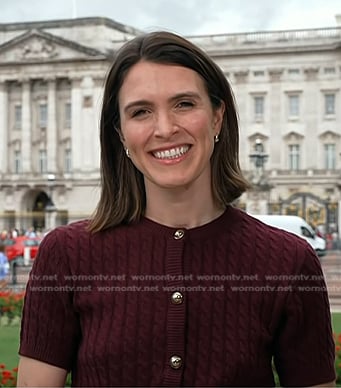 Molly's burgundy cable knit short sleeve cardigan on Today