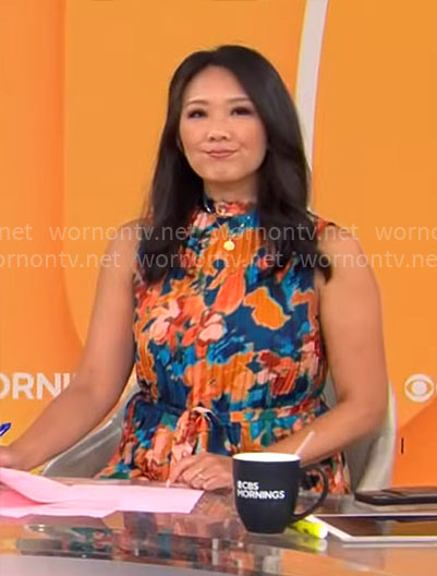 Nancy Chen's floral pleated dress on CBS Mornings