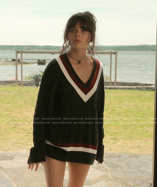Candence's navy oversized varsity sweater on We Were Liars