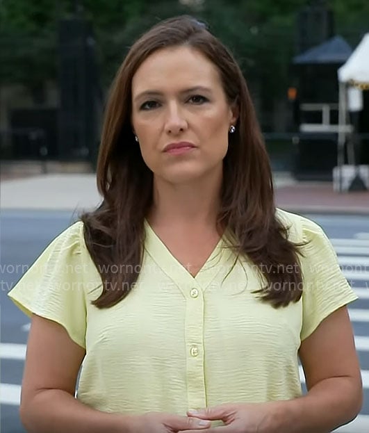Nikki Battiste's yellow button front top on CBS Mornings