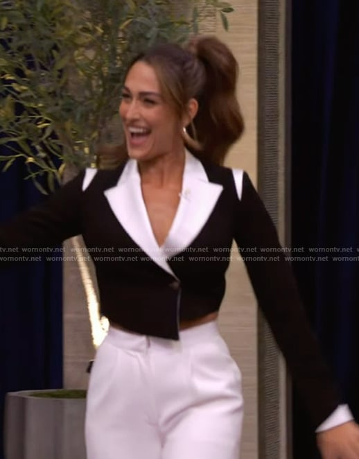 Nikki Garcia's black contrast blazer on Live with Kelly and Mark