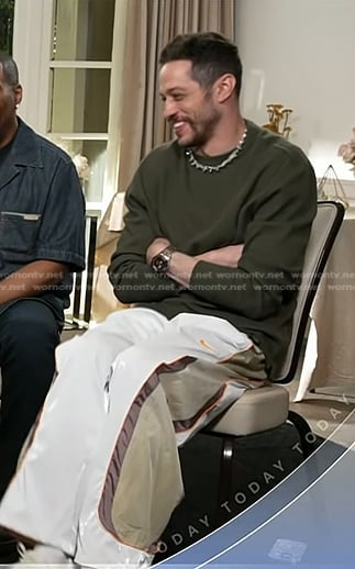 Pete Davidson's white colorblock pants on Today