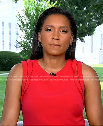 Rachel's red ruffle sleeveless dress on Good Morning America