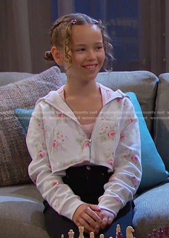 Rachel's floral cropped hoodie on Days of our Lives
