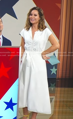 Rebecca's white tie waist midi dress on Good Morning America