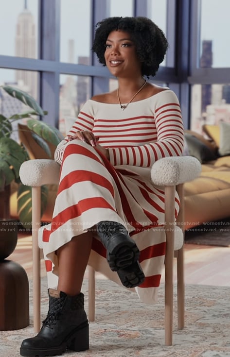 Riley's striped confessional top and skirt on Next Gen NYC