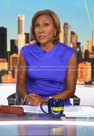 Robin's purple gathered dress on Good Morning America