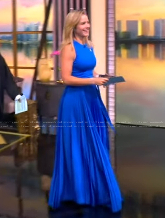 Sara's blue pleated sleeveless dress on The View