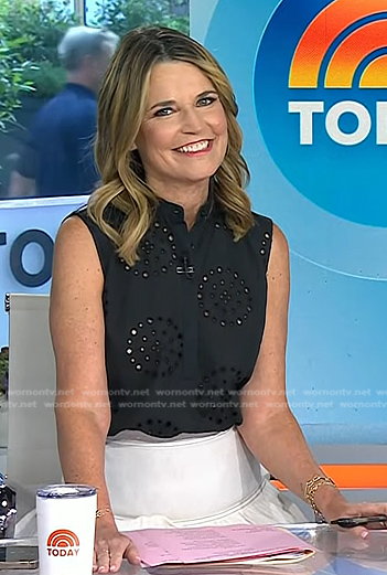Savannah's black eyelet top and white ruffle layered skirt on Today