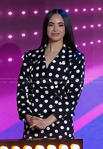 Sofia Carson's black polka dot blazer and skirt on Today