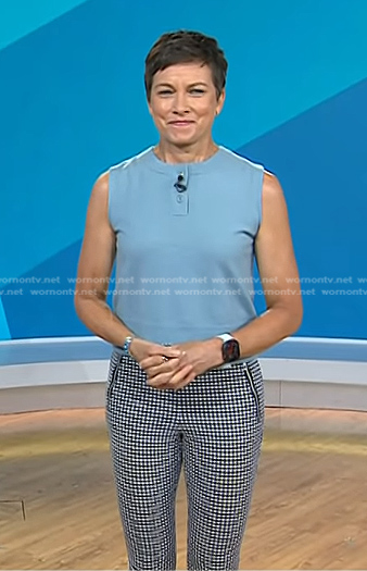 Stephanie's blue sleeveless knit top and check pants on Today