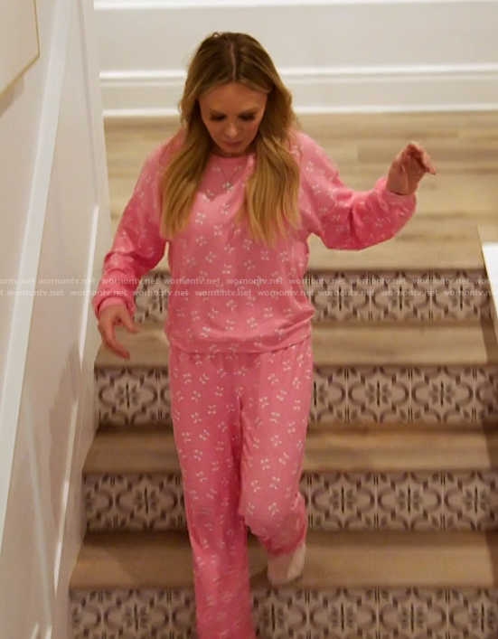 Tamra's pink cherry print pajamas on The Real Housewives of Orange County