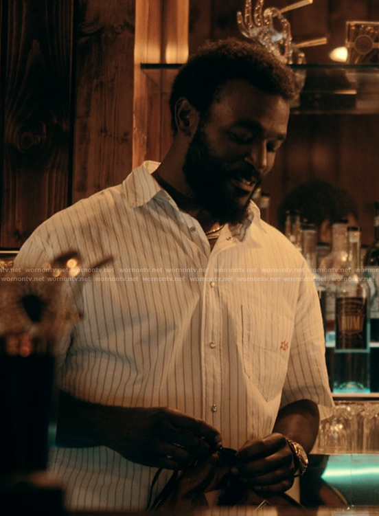 Trig's blue striped shirt on The Chi