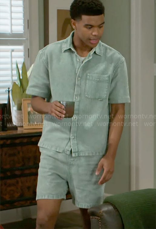 Tyrell's green shirt and shorts set on Beyond the Gates