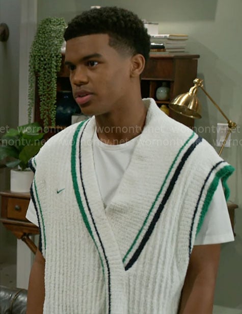Tyrell's sewater vest with green trims on Beyond the Gates