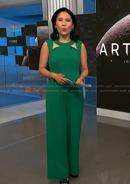 Vicky’s green cutout sleeveless jumpsuit on NBC News Daily