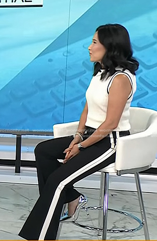 Vicky's white ribbed top and black pants on Today