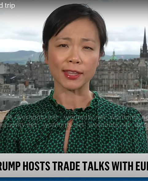 Weijia Jiang's green geometric print dress on CBS Mornings