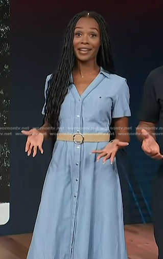 Zuri's denim belted shirtdress on Access Hollywood